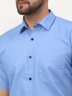 Jainish Blue Men's Cotton Half Sleeves Solid Formal Shirts ( SF 754Light-Blue ) - Distacart