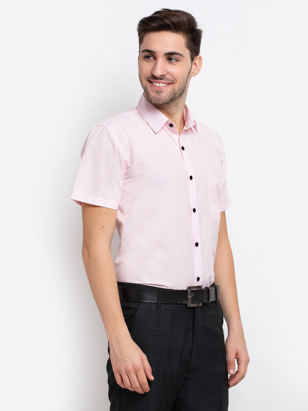 Jainish Pink Men's Cotton Half Sleeves Solid Formal Shirts ( SF 754Light-Pink ) - Distacart