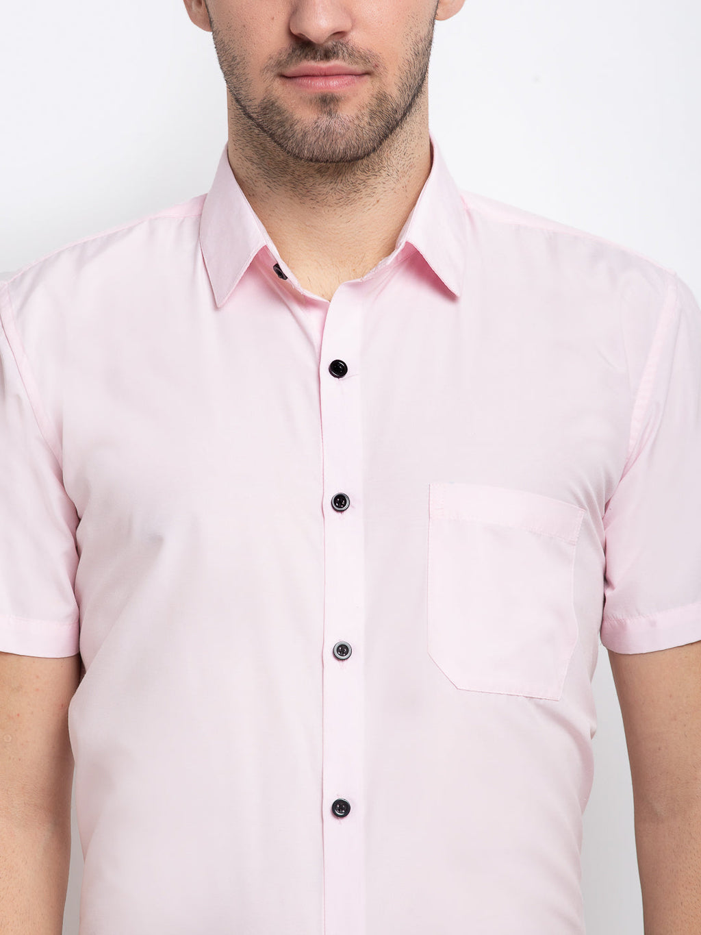 Jainish Pink Men's Cotton Half Sleeves Solid Formal Shirts ( SF 754Light-Pink ) - Distacart