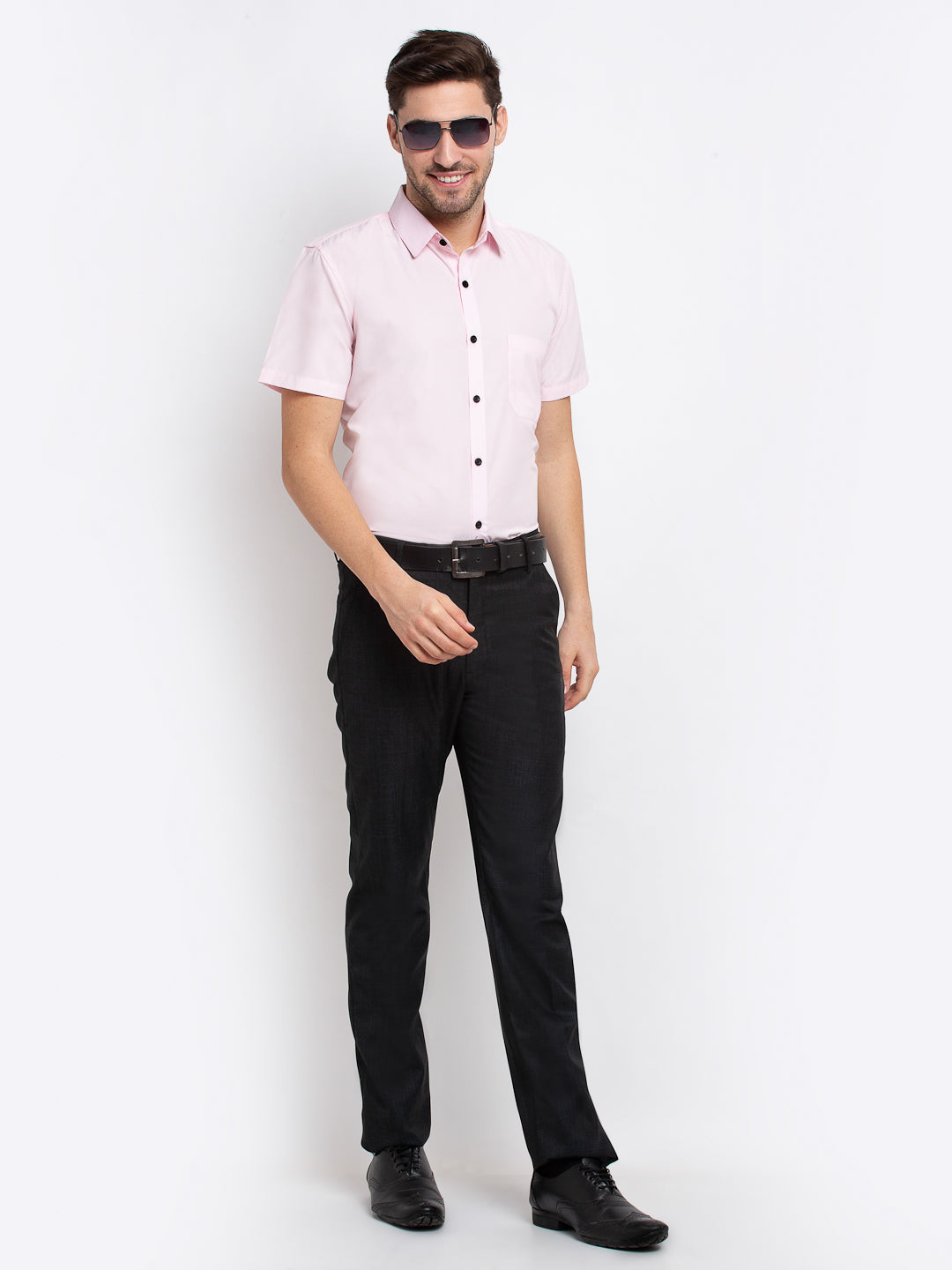 Jainish Pink Men's Cotton Half Sleeves Solid Formal Shirts ( SF 754Light-Pink ) - Distacart