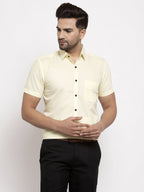 Jainish Yellow Men's Cotton Half Sleeves Solid Formal Shirts ( SF 754Lime ) - Distacart