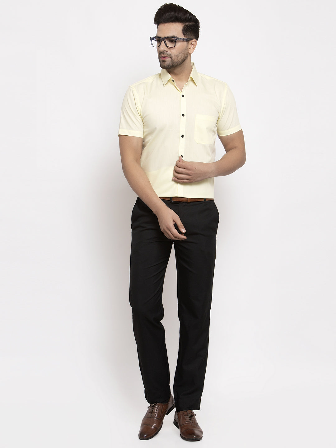 Jainish Yellow Men's Cotton Half Sleeves Solid Formal Shirts ( SF 754Lime ) - Distacart