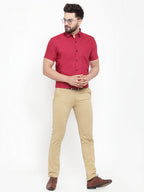 Jainish Maroon Men's Cotton Half Sleeves Solid Formal Shirts ( SF 754Mehroon ) - Distacart