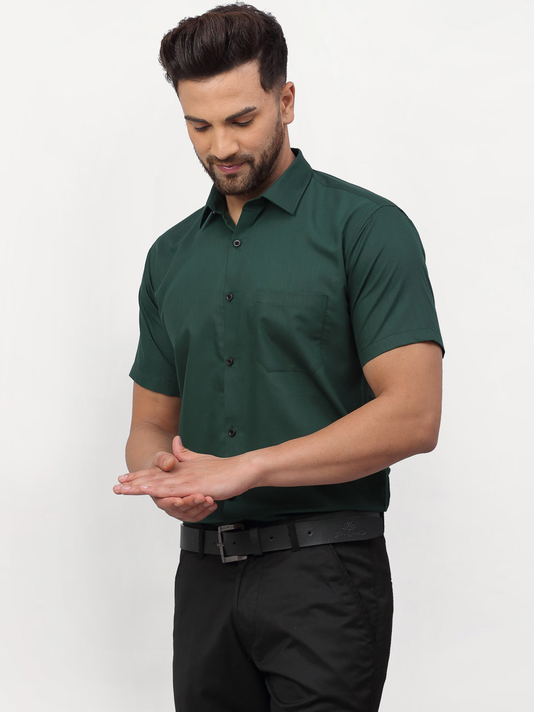 Jainish Olive Men's Cotton Half Sleeves Solid Formal Shirts ( SF 754Olive ) - Distacart