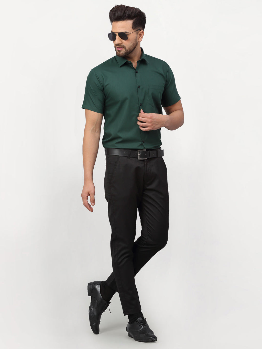 Jainish Olive Men's Cotton Half Sleeves Solid Formal Shirts ( SF 754Olive ) - Distacart