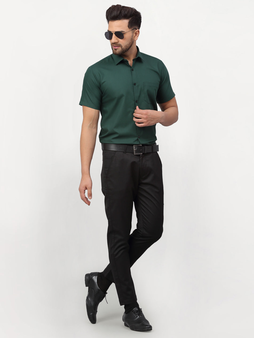 Jainish Olive Men's Cotton Half Sleeves Solid Formal Shirts ( SF 754Olive ) - Distacart