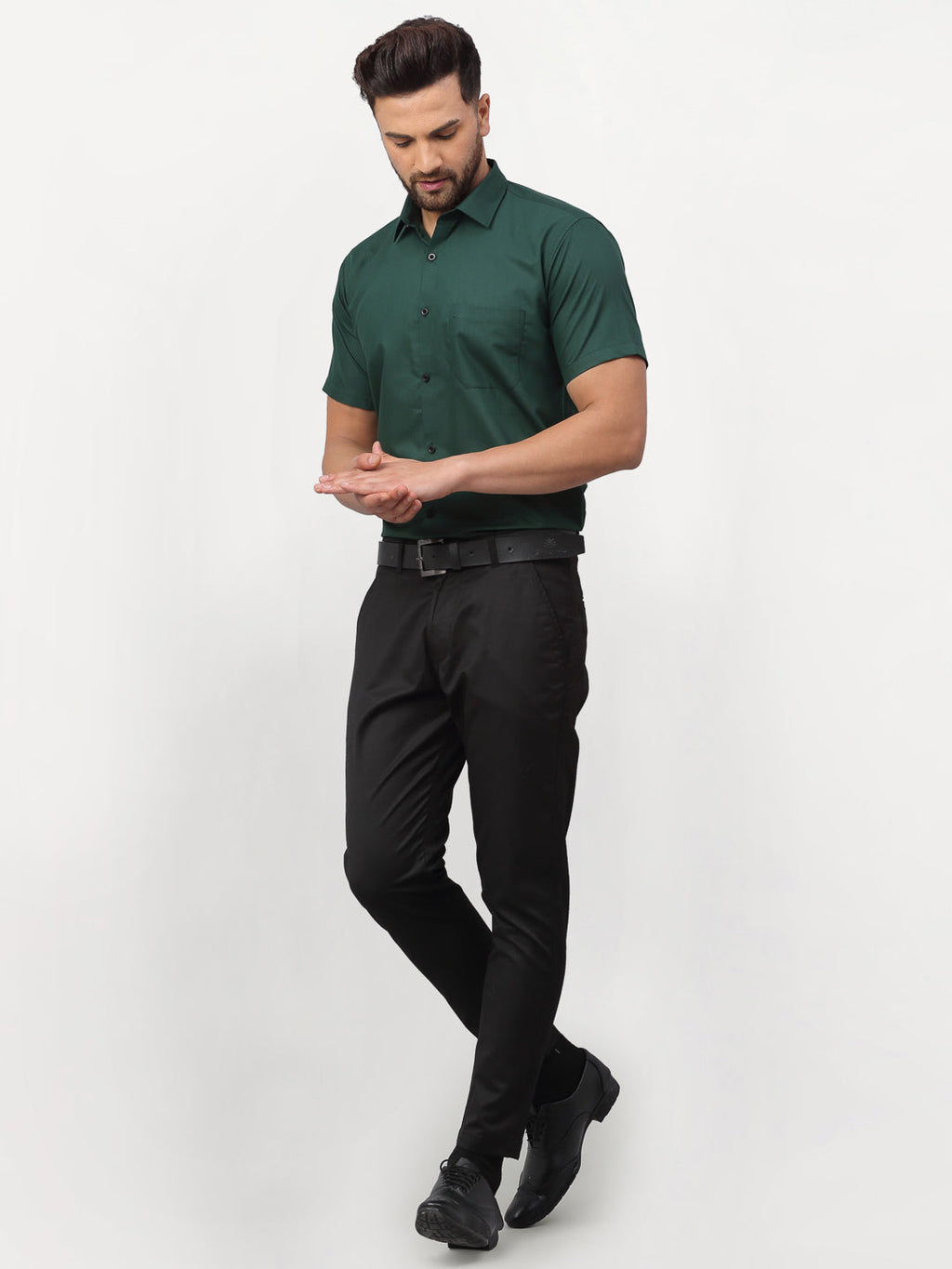 Jainish Olive Men's Cotton Half Sleeves Solid Formal Shirts ( SF 754Olive ) - Distacart