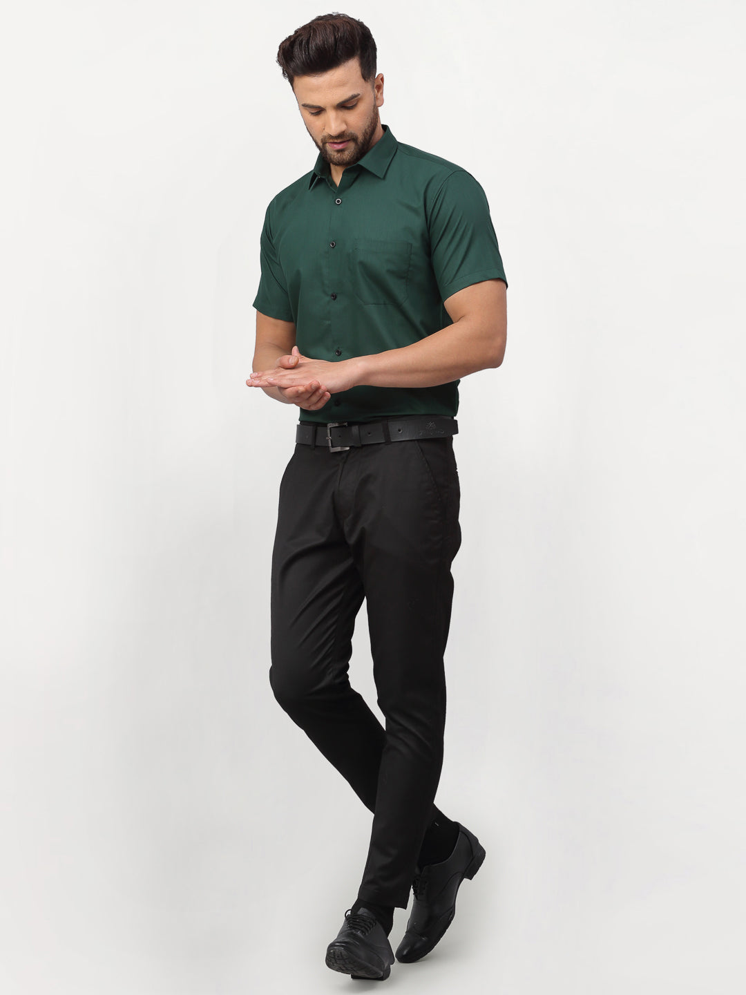 Jainish Olive Men's Cotton Half Sleeves Solid Formal Shirts ( SF 754Olive ) - Distacart