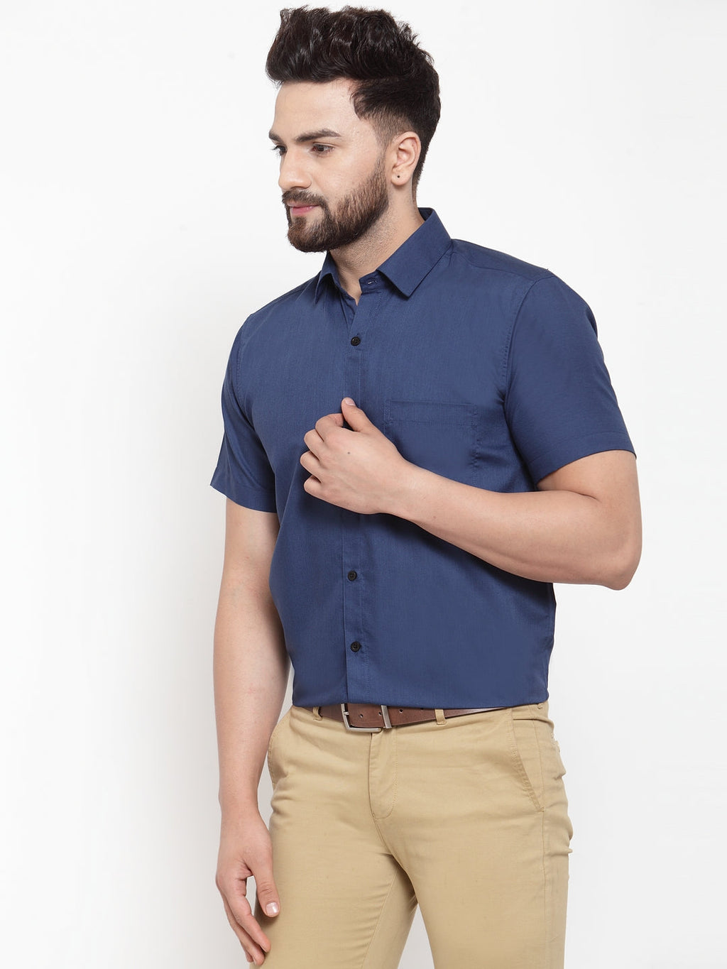 Jainish Blue Men's Cotton Half Sleeves Solid Formal Shirts ( SF 754Peacock ) - Distacart
