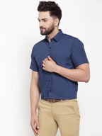Jainish Blue Men's Cotton Half Sleeves Solid Formal Shirts ( SF 754Peacock ) - Distacart
