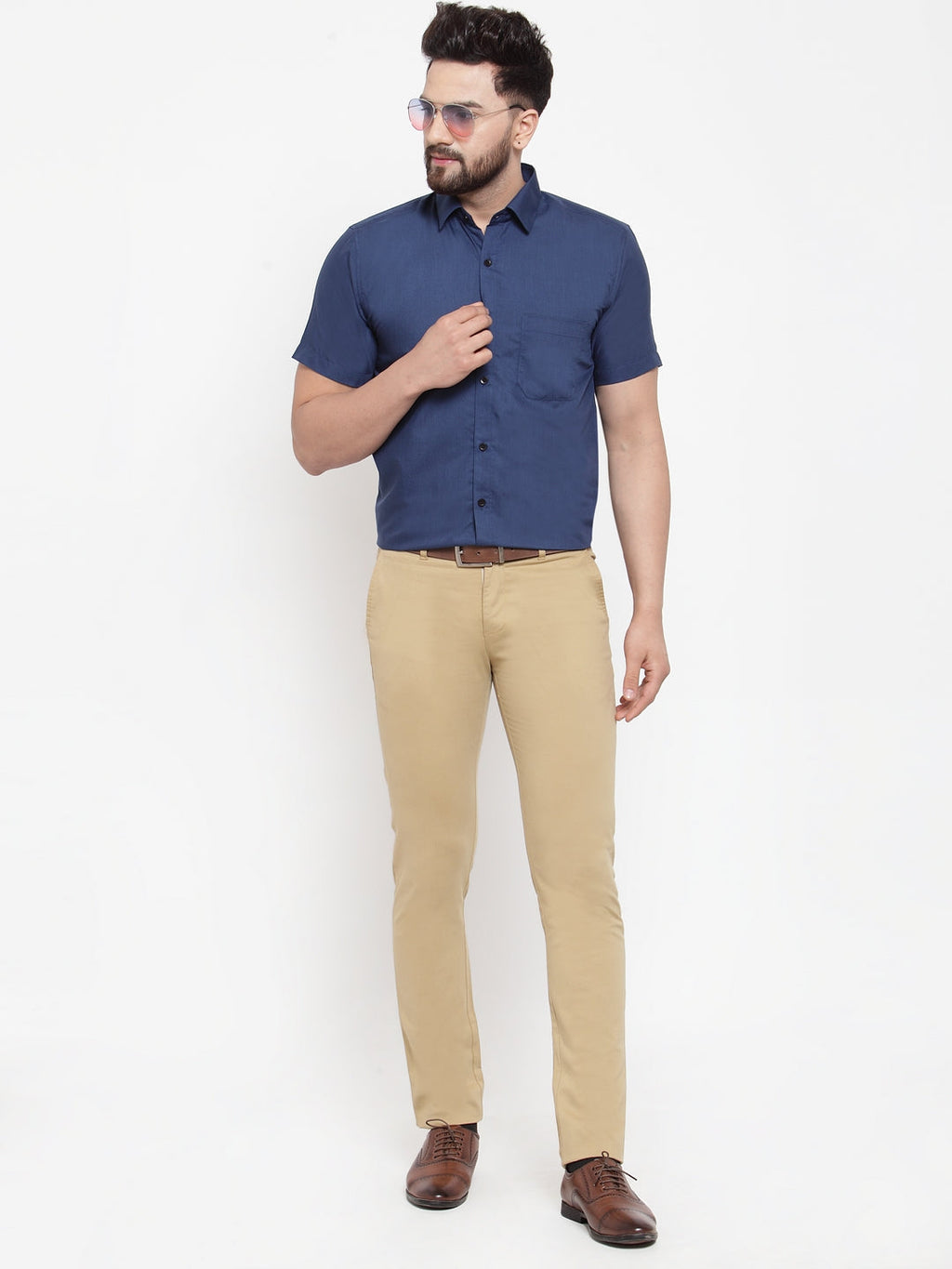 Jainish Blue Men's Cotton Half Sleeves Solid Formal Shirts ( SF 754Peacock ) - Distacart