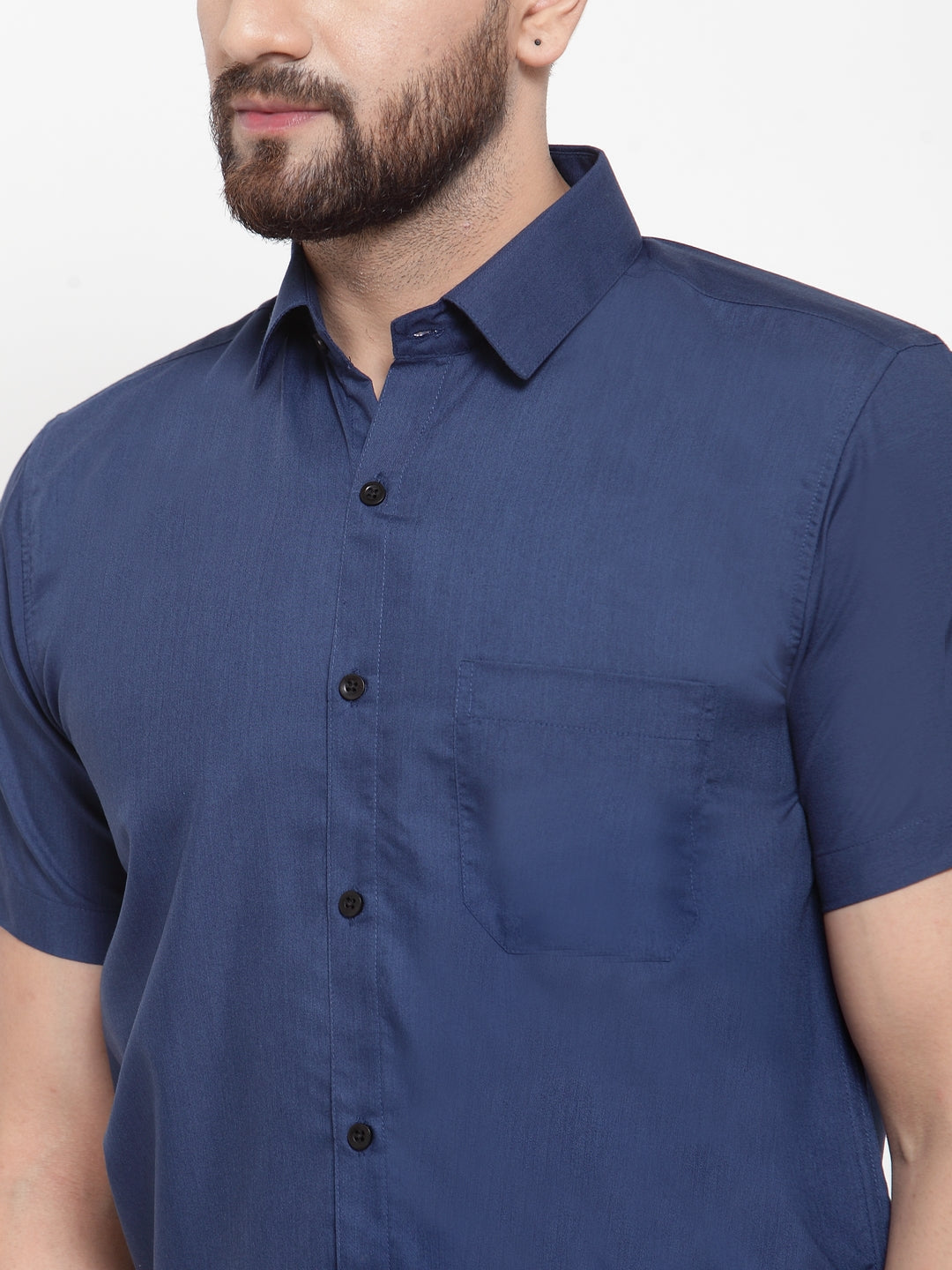 Jainish Blue Men's Cotton Half Sleeves Solid Formal Shirts ( SF 754Peacock ) - Distacart