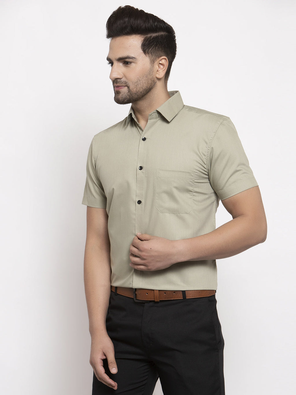 Jainish Green Men's Cotton Half Sleeves Solid Formal Shirts ( SF 754Pista ) - Distacart