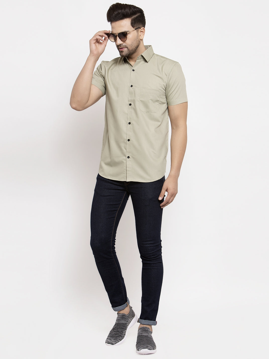 Jainish Green Men's Cotton Half Sleeves Solid Formal Shirts ( SF 754Pista ) - Distacart