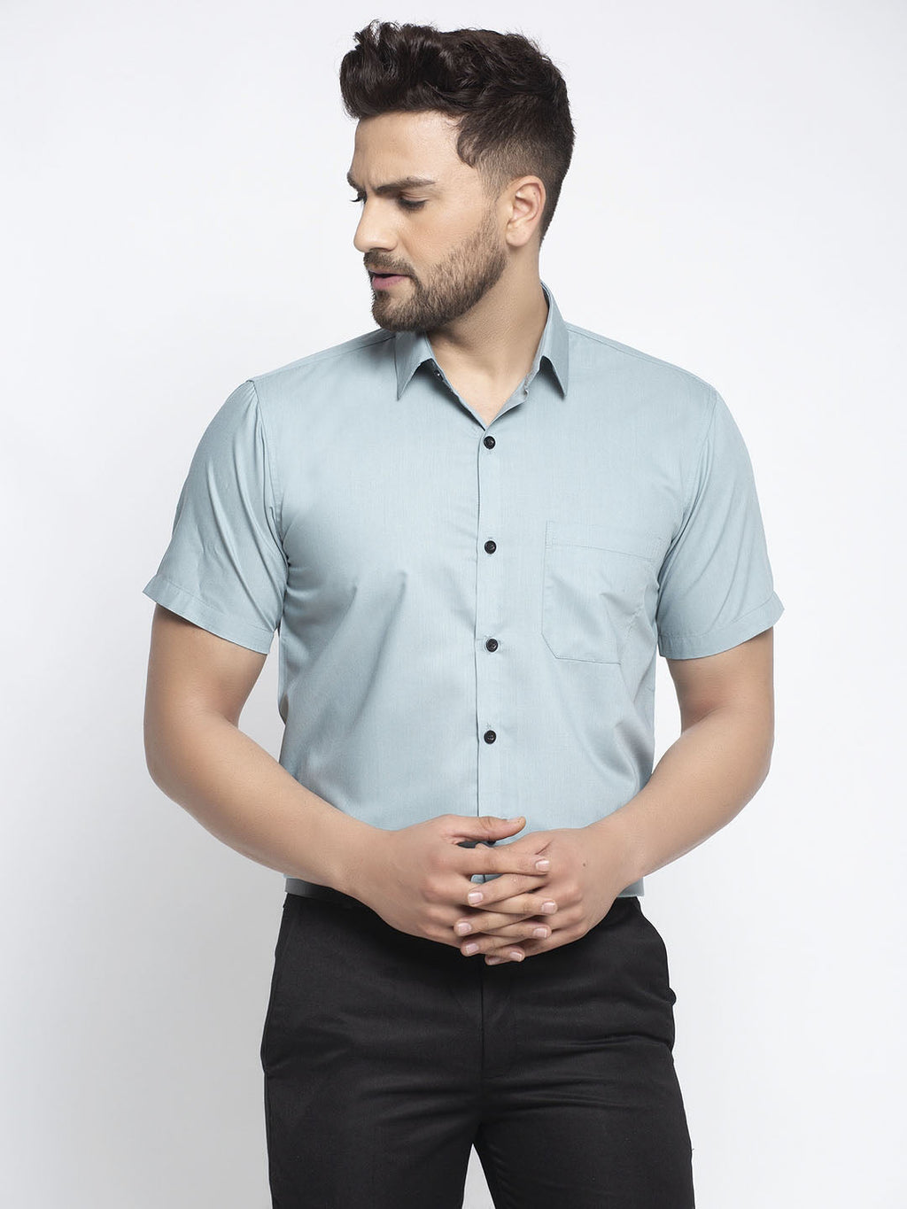 Jainish Green Men's Cotton Half Sleeves Solid Formal Shirts ( SF 754Sea-Green ) - Distacart