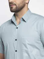 Jainish Green Men's Cotton Half Sleeves Solid Formal Shirts ( SF 754Sea-Green ) - Distacart