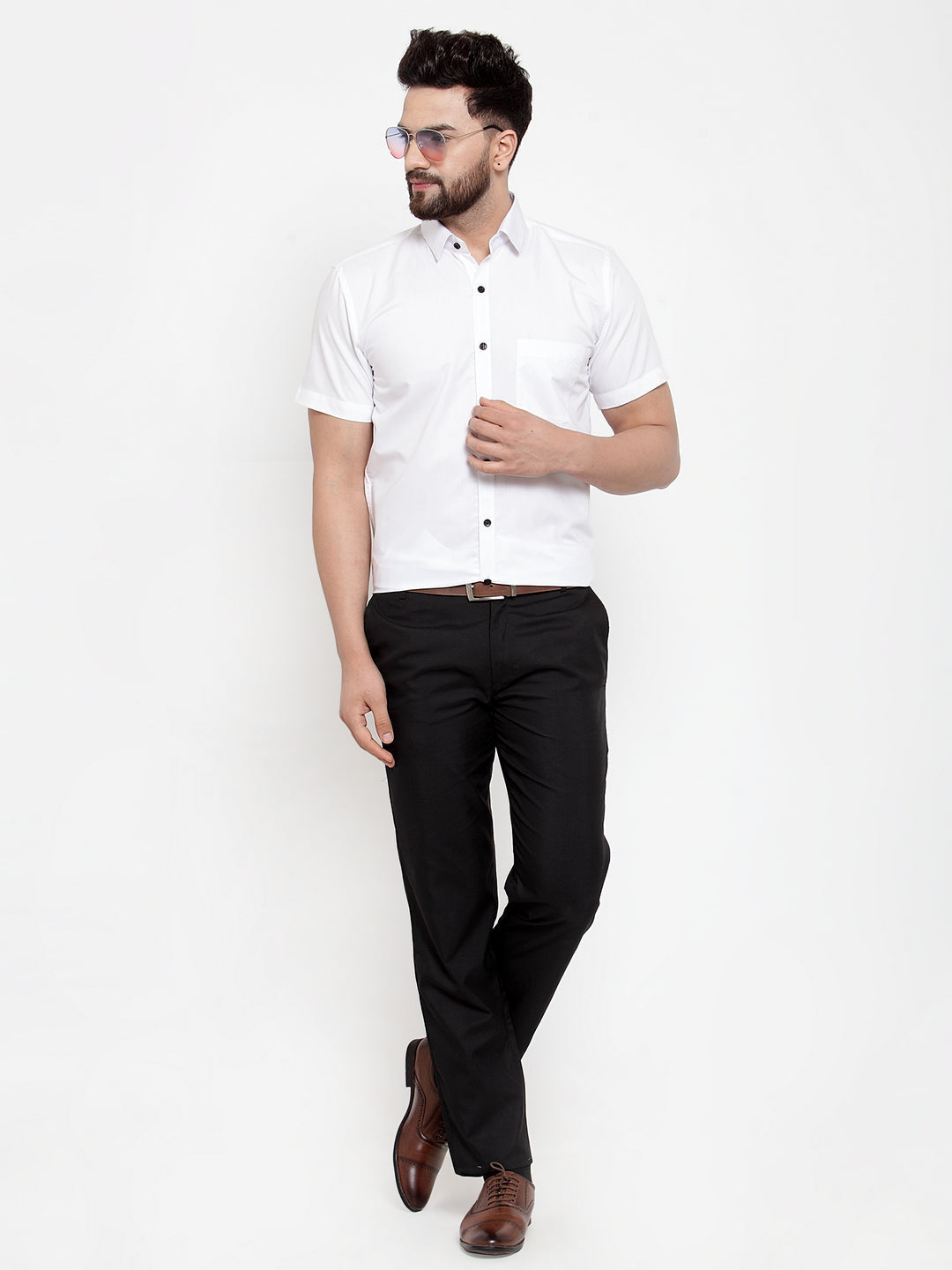 Jainish White Men's Cotton Half Sleeves Solid Formal Shirts ( SF 754White ) - Distacart