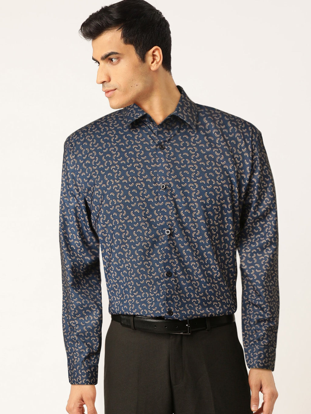 Jainish Navy Men's Cotton Printed Formal Shirt's ( SF 756Navy ) - Distacart