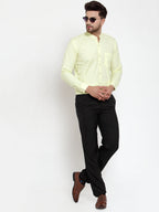 Jainish Green Men's Cotton Solid Mandarin Collar Formal Shirts ( SF 757Lime ) - Distacart
