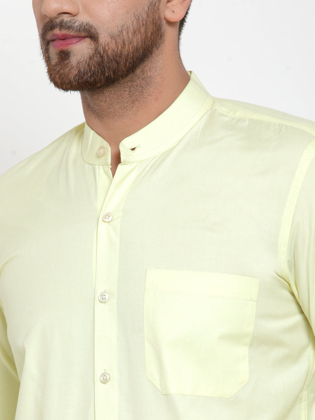 Jainish Green Men's Cotton Solid Mandarin Collar Formal Shirts ( SF 757Lime ) - Distacart