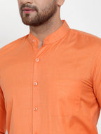 Jainish Orange Men's Cotton Solid Mandarin Collar Formal Shirts ( SF 757Orange ) - Distacart
