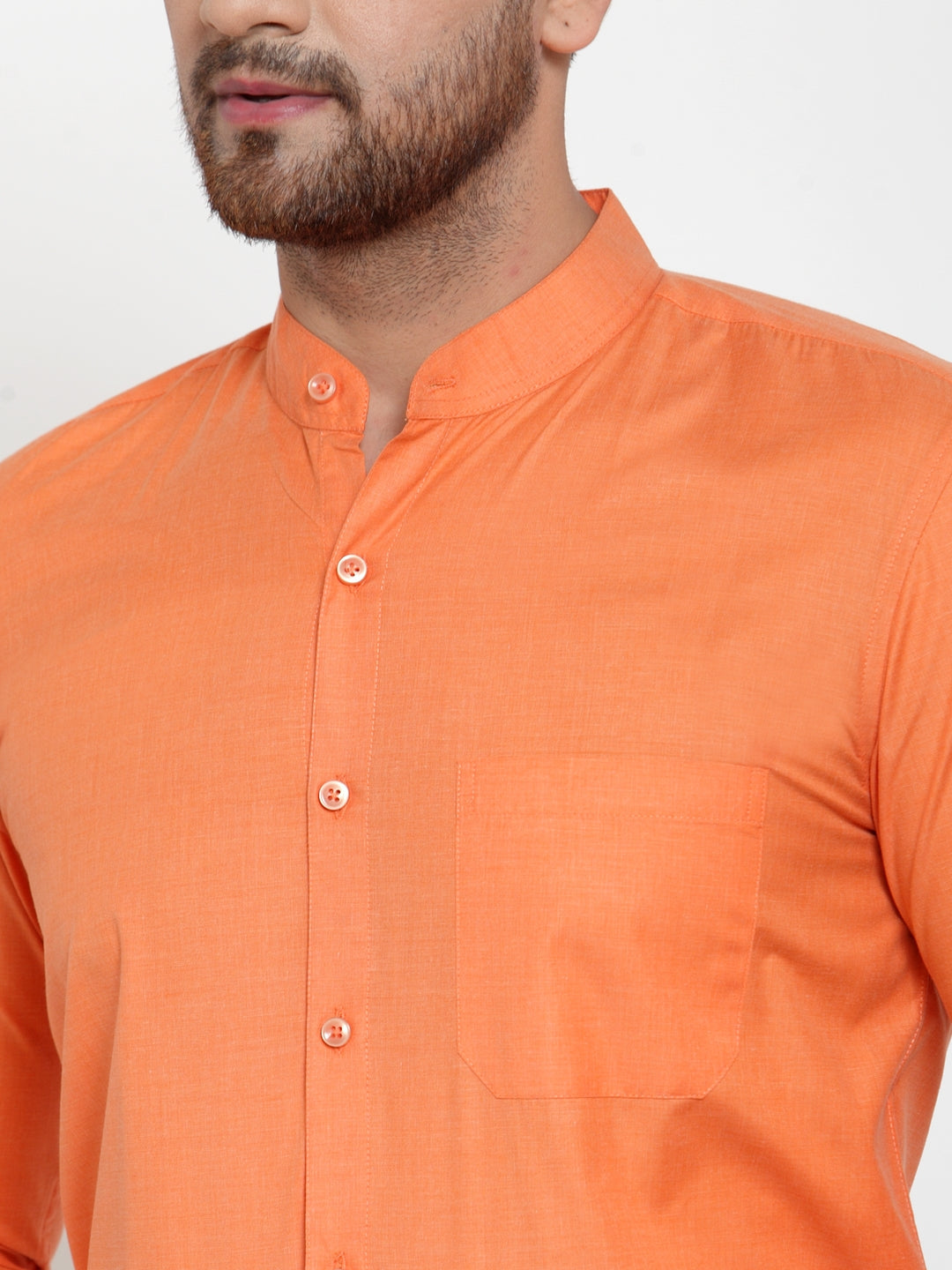 Jainish Orange Men's Cotton Solid Mandarin Collar Formal Shirts ( SF 757Orange ) - Distacart