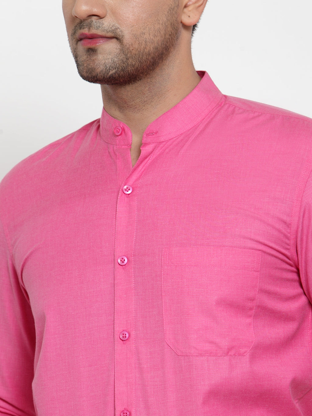 Jainish Pink Men's Cotton Solid Mandarin Collar Formal Shirts ( SF 757Pink ) - Distacart