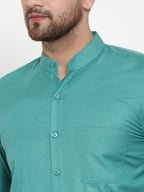 Jainish Green Men's Cotton Solid Mandarin Collar Formal Shirts ( SF 757Pista ) - Distacart