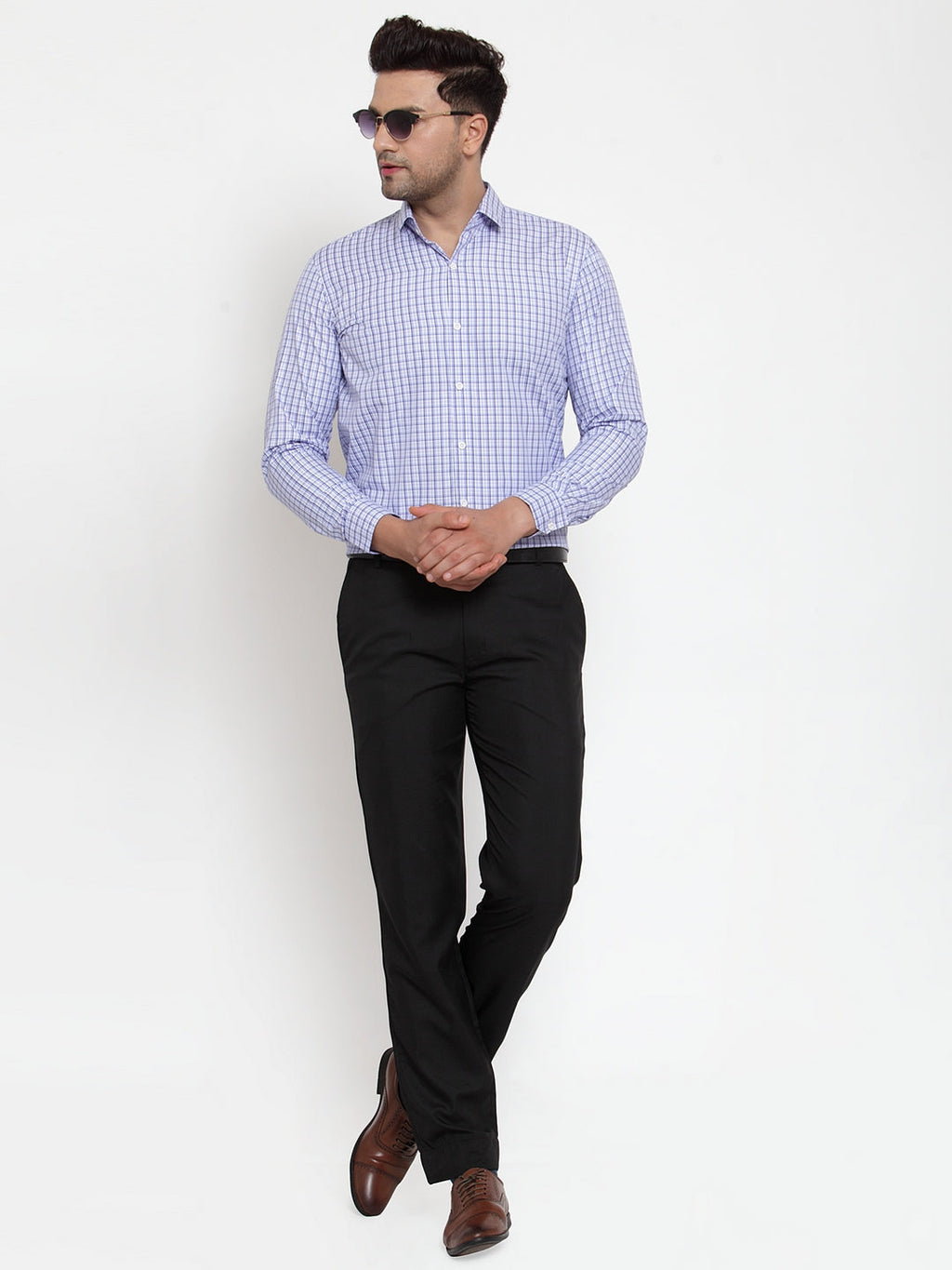 Jainish Blue Men's Cotton Checked Formal Shirt's ( SF 760Blue ) - Distacart