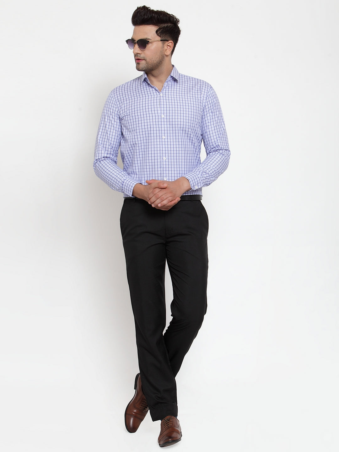 Jainish Blue Men's Cotton Checked Formal Shirt's ( SF 760Blue ) - Distacart