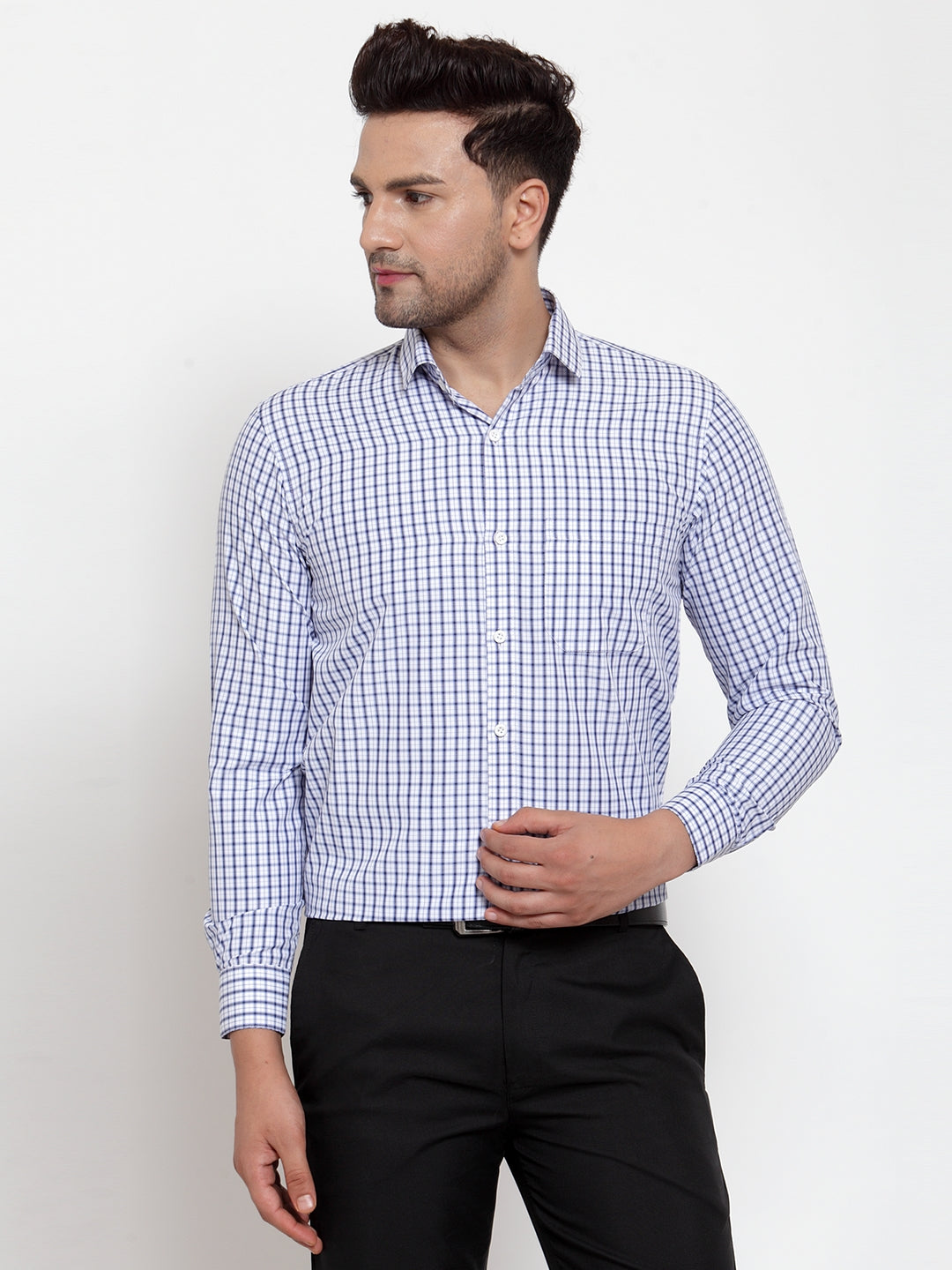 Jainish Blue Men's Cotton Checked Formal Shirt's ( SF 760Sky ) - Distacart