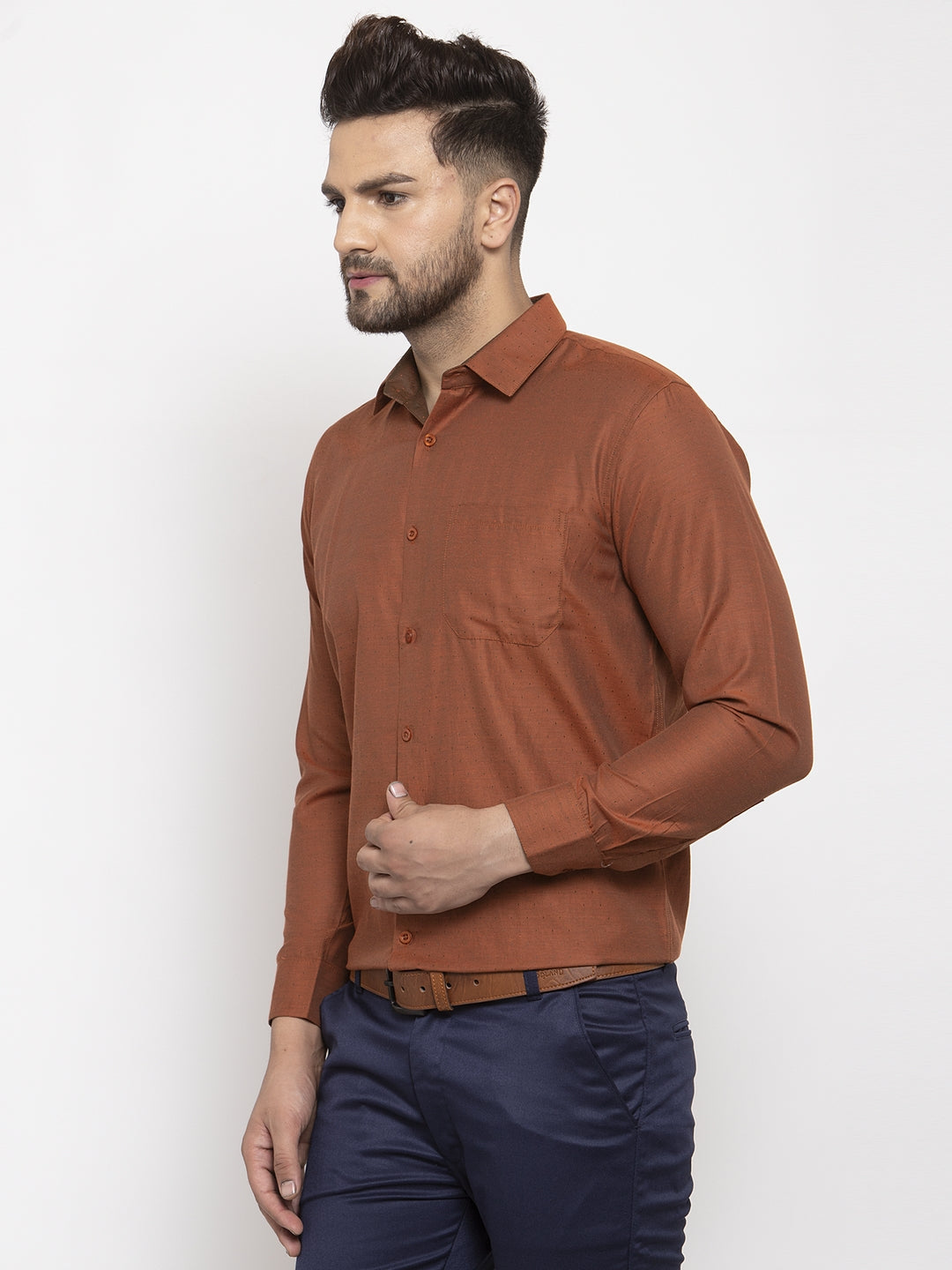 Jainish Brown Men's Cotton Polka Dots Formal Shirt's ( SF 761Brown ) - Distacart