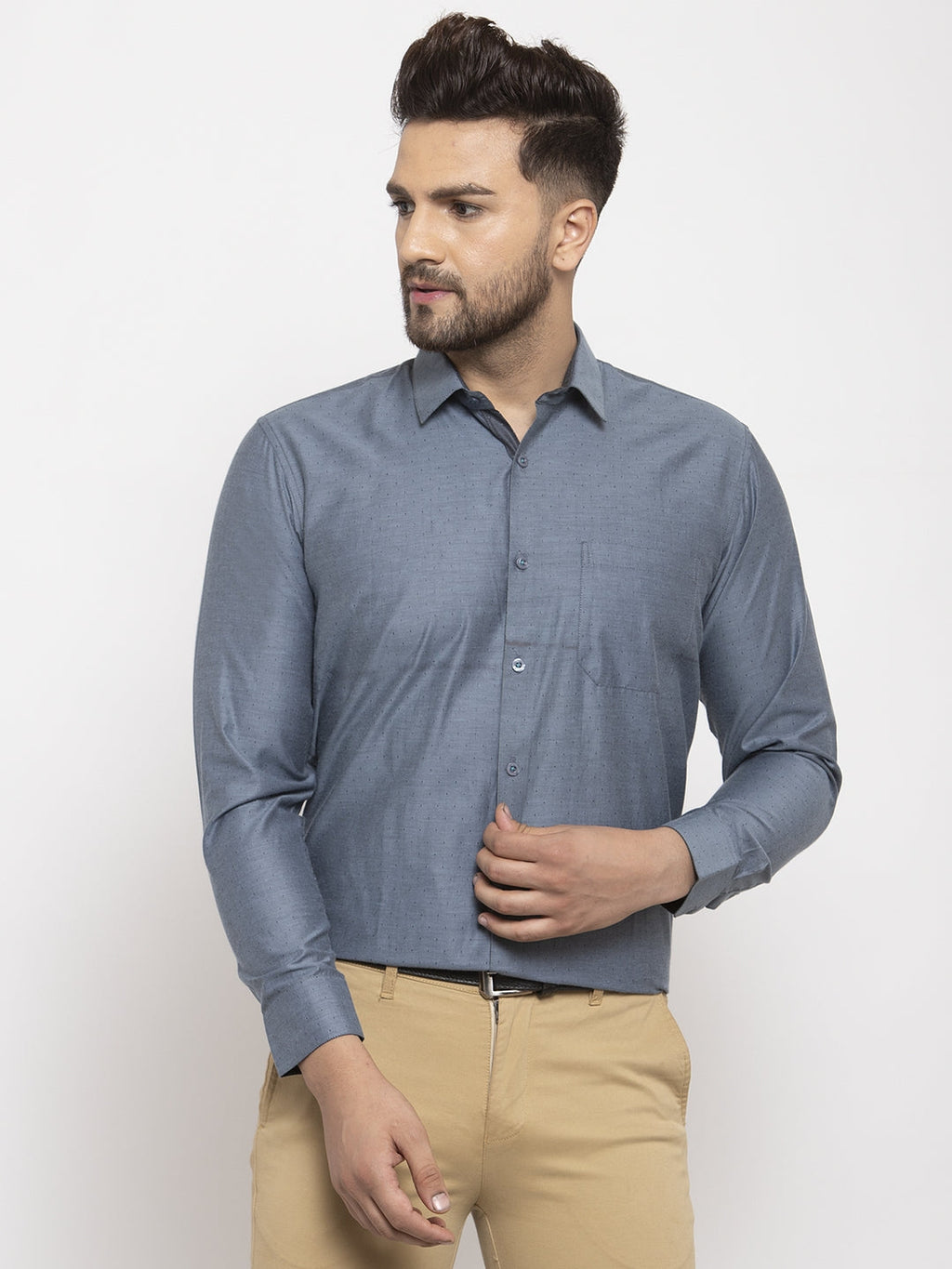 Jainish Grey Men's Cotton Polka Dots Formal Shirt's ( SF 761Grey ) - Distacart