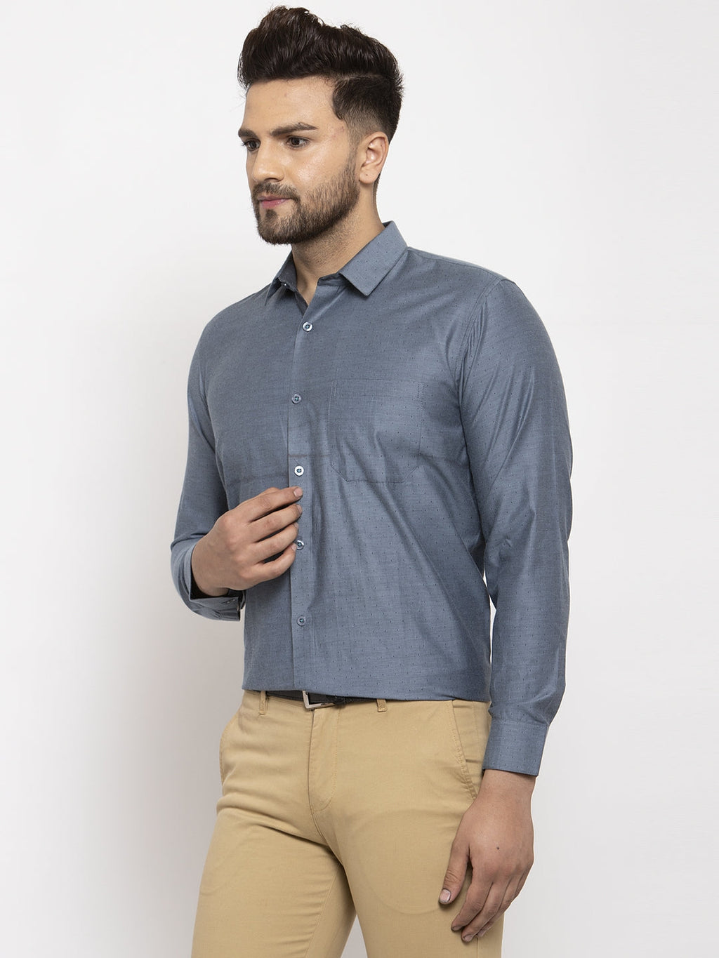 Jainish Grey Men's Cotton Polka Dots Formal Shirt's ( SF 761Grey ) - Distacart