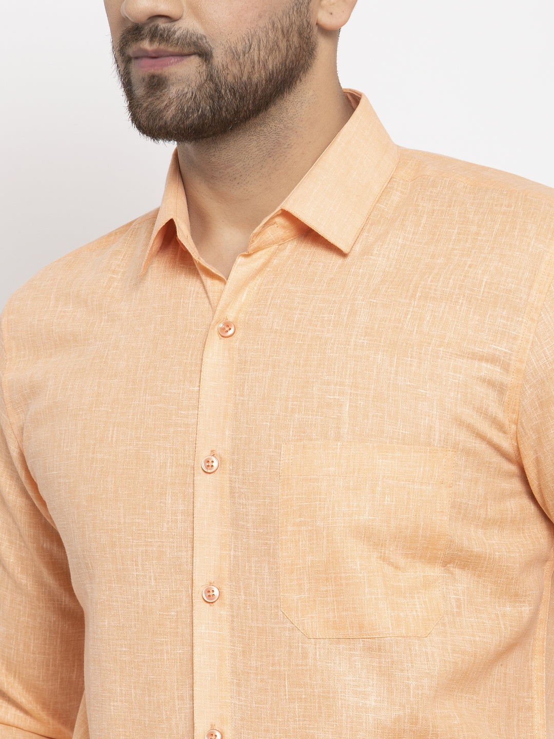 Jainish Orange Men's Dobby Solid Formal Shirts ( SF 762Light-Orange ) - Distacart