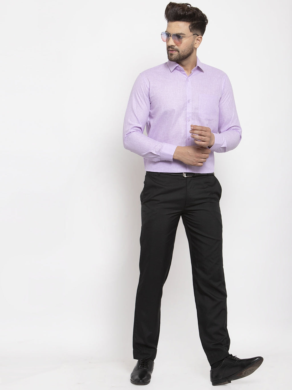 Jainish Purple Men's Dobby Solid Formal Shirts ( SF 762Light-Purple ) - Distacart