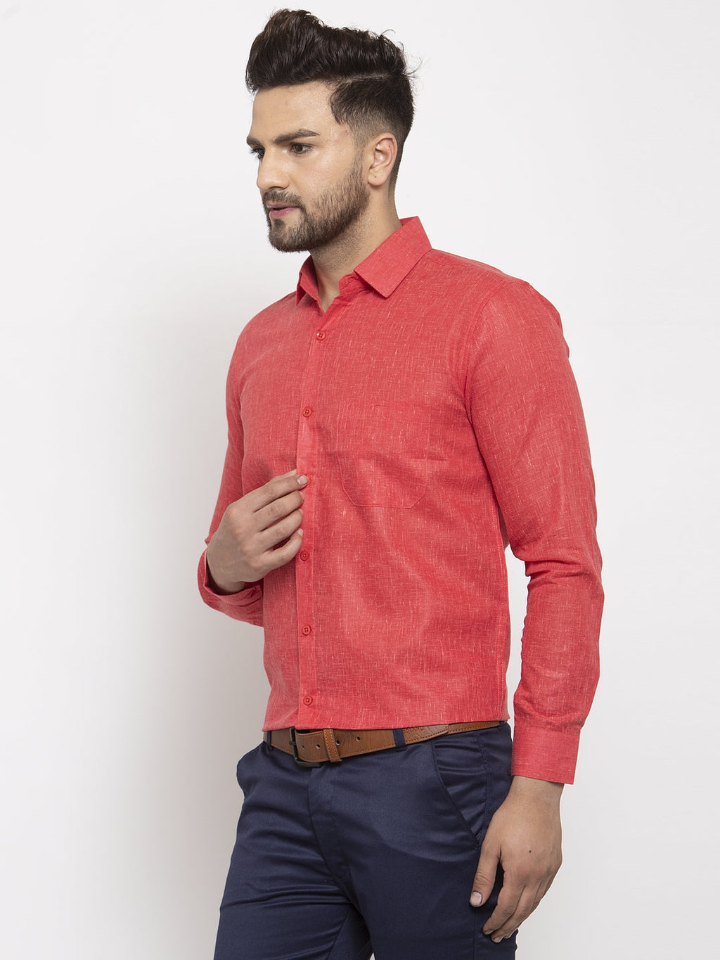 Jainish Red Men's Dobby Solid Formal Shirts ( SF 762Red ) - Distacart