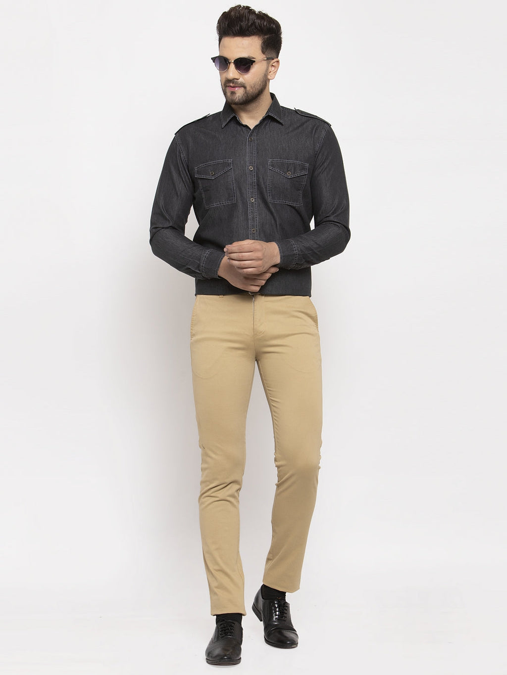 Jainish Black Men's Denim Solid Formal Shirt's ( SF 763Black ) - Distacart