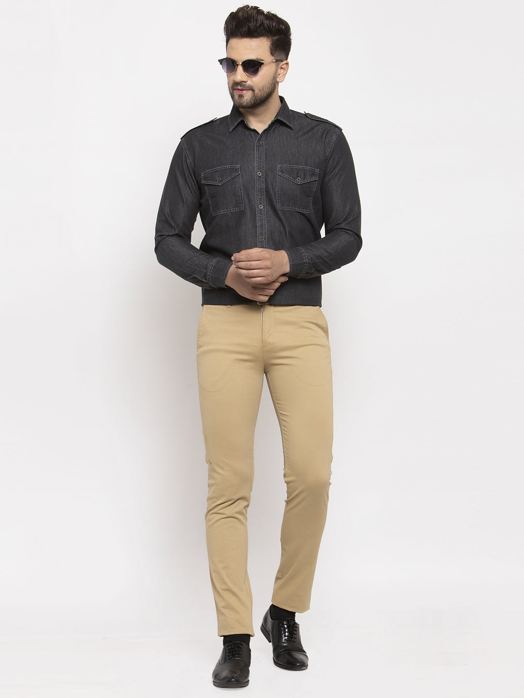 Jainish Black Men's Denim Solid Formal Shirt's ( SF 763Black ) - Distacart