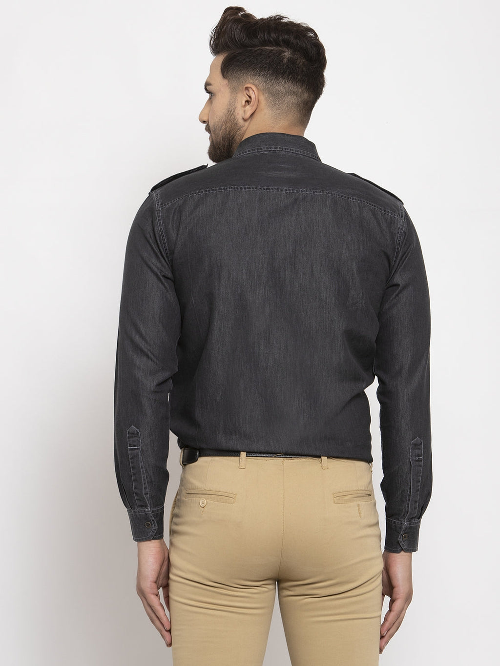 Jainish Black Men's Denim Solid Formal Shirt's ( SF 763Black ) - Distacart