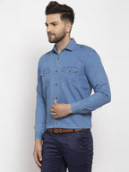 Jainish Blue Men's Denim Solid Formal Shirt's ( SF 763Blue ) - Distacart