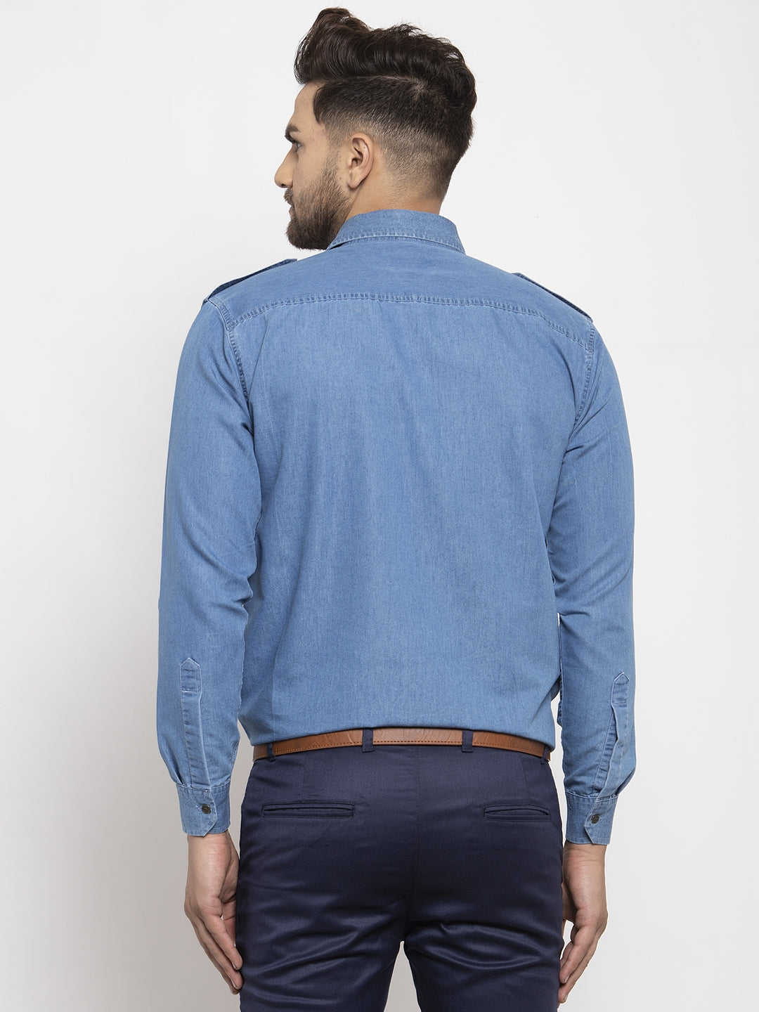 Jainish Blue Men's Denim Solid Formal Shirt's ( SF 763Blue ) - Distacart