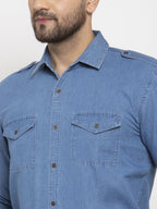 Jainish Blue Men's Denim Solid Formal Shirt's ( SF 763Blue ) - Distacart