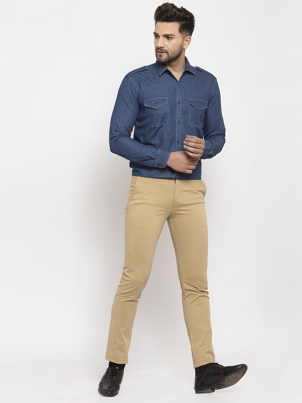 Jainish Navy Men's Denim Solid Formal Shirt's ( SF 763Navy ) - Distacart