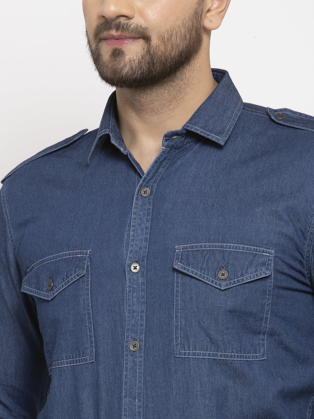 Jainish Navy Men's Denim Solid Formal Shirt's ( SF 763Navy ) - Distacart