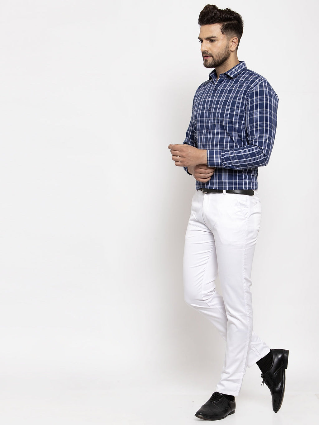 Jainish Blue Men's Cotton Checked Formal Shirt's ( SF 764Blue ) - Distacart