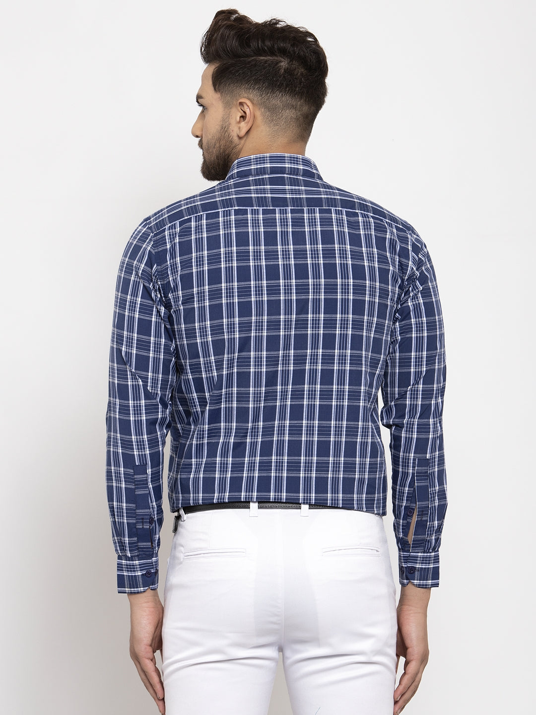 Jainish Blue Men's Cotton Checked Formal Shirt's ( SF 764Blue ) - Distacart