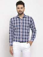 Jainish Navy Men's Cotton Checked Formal Shirt's ( SF 764Navy ) - Distacart