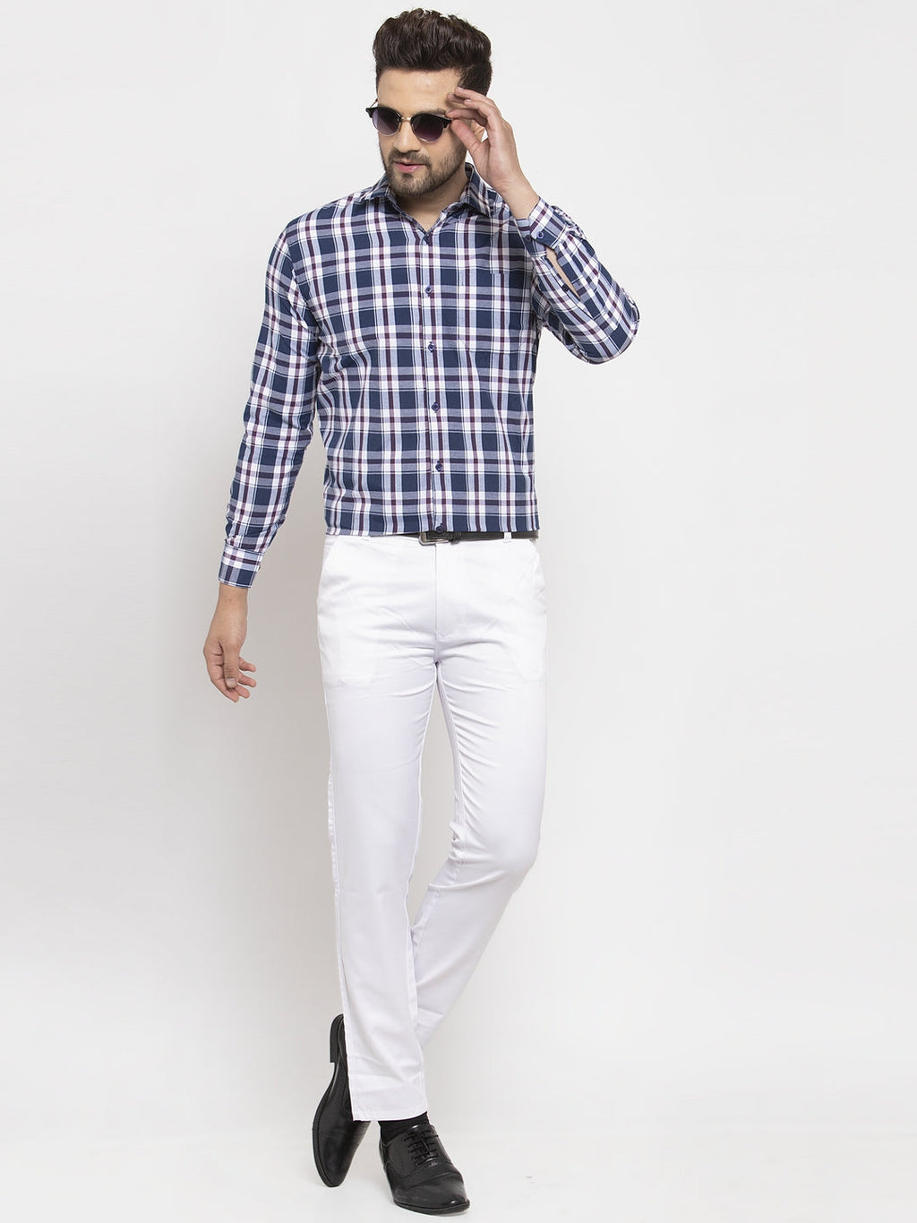 Jainish Navy Men's Cotton Checked Formal Shirt's ( SF 764Navy ) - Distacart