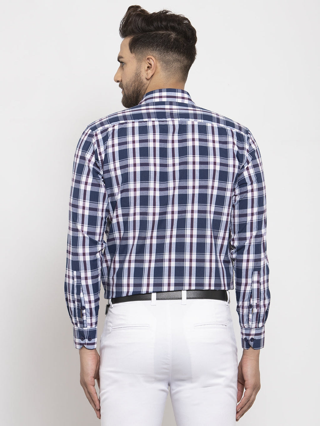 Jainish Navy Men's Cotton Checked Formal Shirt's ( SF 764Navy ) - Distacart